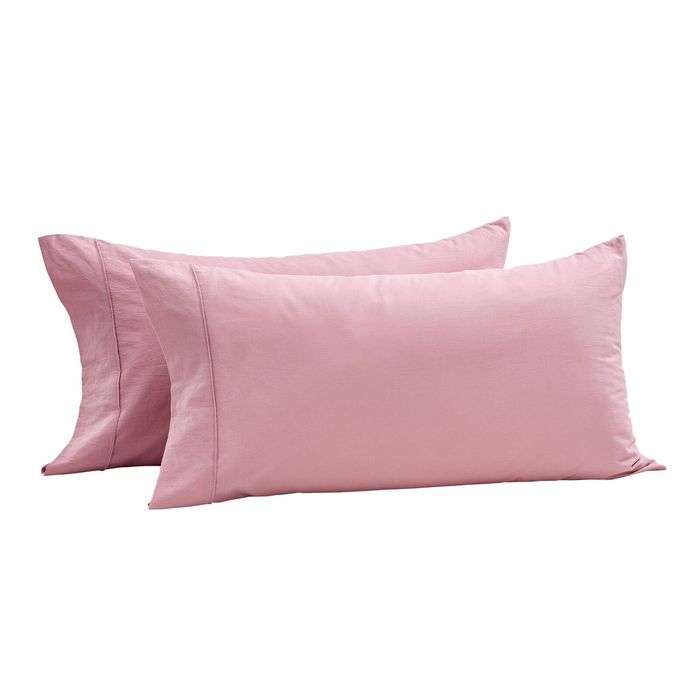 Dreamaker Bonnie Washed Cotton King Pillowcase Twin Pack Pink Pearl 50x90cm