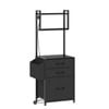 Ufurniture Tall 115cm Filing Cabinet With 3 Drawer & 2-tier Shelves, File Cabinet With Power Outlet & Side Bag Black