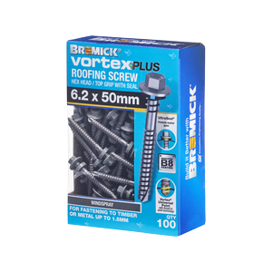 Bremick Vortex Plus Roofing Screw 6.2 x 50mm HEX B8 WS BOX 100
