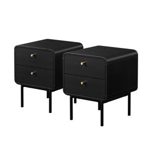 Oikiture 2x Bedside Table 2 Drawers Side Table Bedroom Nightstand Metal Black