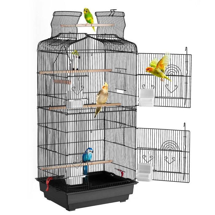 VEVOR Open Top Large Parrot Bird Cage Black with Swing and Perch for Pet Toy
