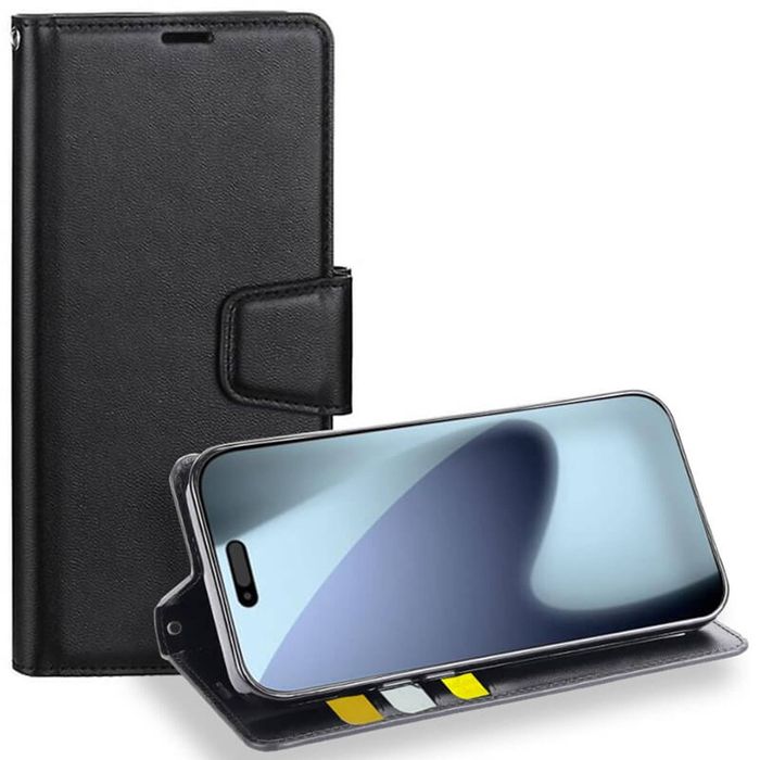 For Apple iPhone 17 Air Case, Hanman Wallet Leather Flip Magnetic Stand Case Cover (Black)