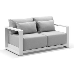 Whitehaven 2 Seater Outdoor Aluminium Lounge White & Textured Olefin Grey Cushions
