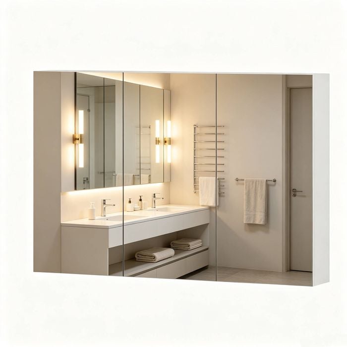 Ufurniture 90 cm Bathroom Mirror Cabinet with 3 Door Vanity Medicine Wall Storage Cupboard Shaving Cabinets White