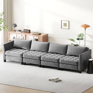 Advwin 4 Seater Sofa 346cm Chenille Sectional Comfy Couch Grey