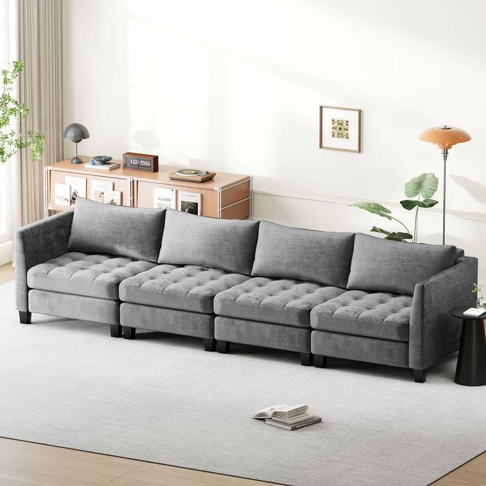 Advwin 4 Seater Sofa 346cm Chenille Sectional Comfy Couch Grey