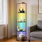 Advwin 5‑Tier LED Corner Bookshelf 162.5 cm Standing Storage Display Shelf Stand Floor Lamps Black