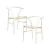 Anemone  Set of 2 Wishbone Dining Chair Beech Timber Replica Hans Wenger - White
