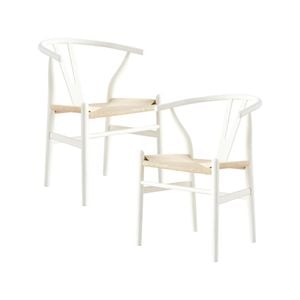 Anemone  Set of 2 Wishbone Dining Chair Beech Timber Replica Hans Wenger - White