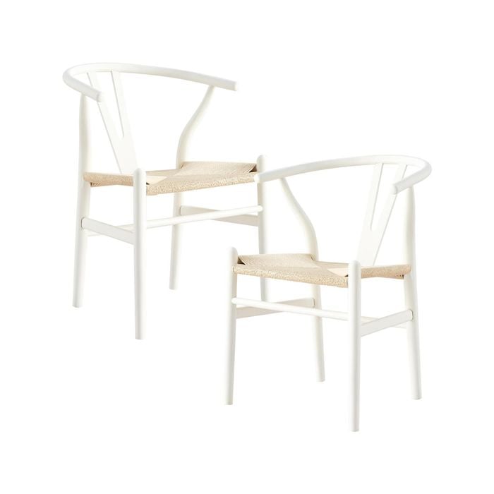 Anemone  Set of 2 Wishbone Dining Chair Beech Timber Replica Hans Wenger - White