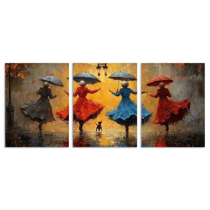 3pcs Dancing in the Rain Theme Art Print 100% Australian Made 3 x 40x60cm (Metal Print)