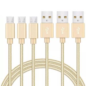 iWill 3 Pack 2m Long Data Transfer Charger Charging Micro USB Cable Cord Bulk Braided Gold Nylon