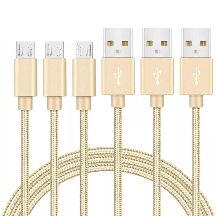 iWill 3 Pack 1m Data Transfer Charger Charging Micro USB Cable Cord for Android Phone Device Tablet Bulk Braided Gold Nylon
