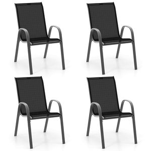 Costway Outdoor Patio Dining Chair Set of 4 Stackable Metal Armchairs-Black