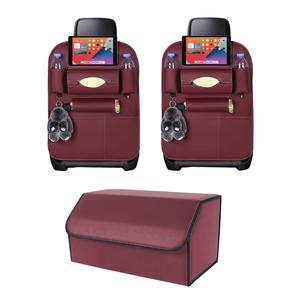 SOGA Car Bundle – 2 Red Back Seat Storage Organizer & Collapsible Trunk Cargo Box