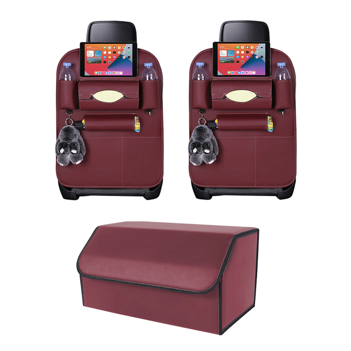 SOGA Car Bundle – 2 Red Back Seat Storage Organizer & Collapsible Trunk Cargo Box