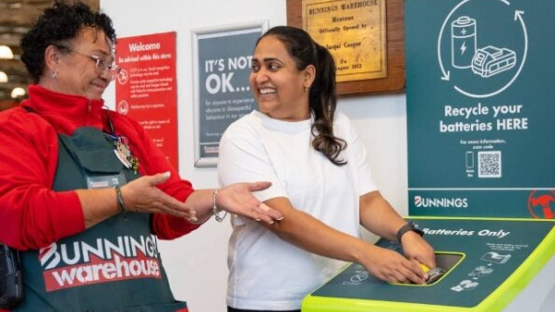 customer recycling old battery at bunnings store
