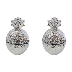2PK LVD Glass Pine Trinket Box Storage Decor Round 14cm - Silver