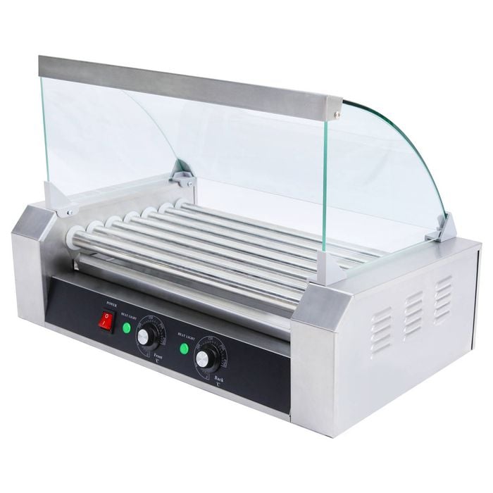 Commercial Grade 18 Hot Dog Sausage 7 Roller Grill Machine with Cover Sausage Roller 1400W
