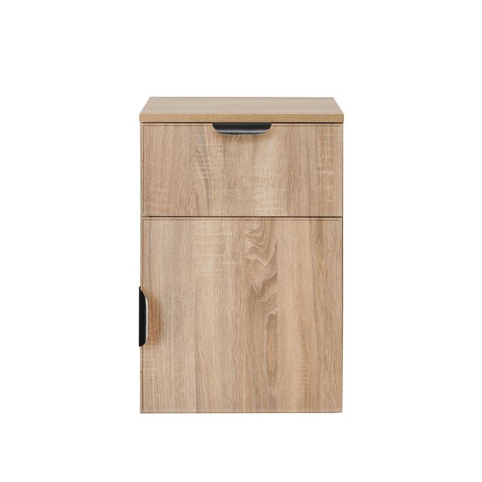 European Cabinetry Natural Oak Slim Pull Black Porto Bedside Table