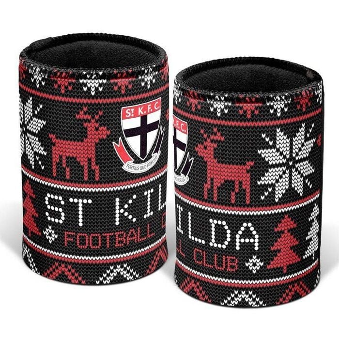 AFL Christmas Stubby Cooler - St Kilda Saints - Rubber Base - XMAS