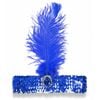 WIDE FLAPPER HEADBAND Feather Sequin Costume Gatsby Charleston Headpiece 1920s Blue