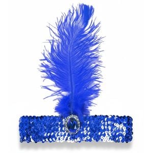 WIDE FLAPPER HEADBAND Feather Sequin Costume Gatsby Charleston Headpiece 1920s Blue