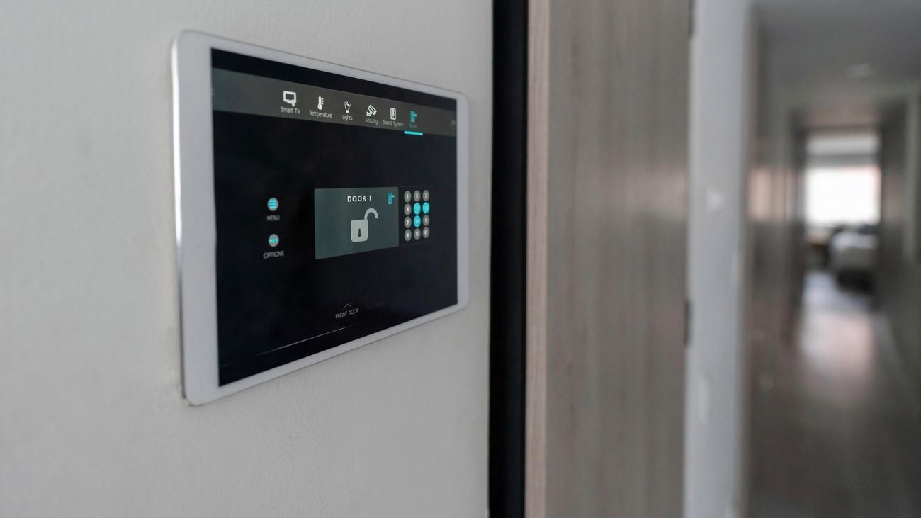 Close-up on an automated security system in a house.