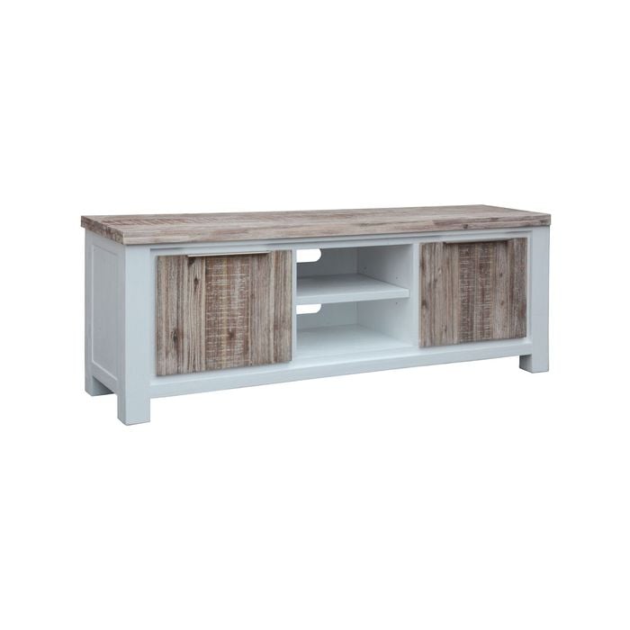 Plumeria ETU Entertainment TV Unit 176cm 2 Door Solid Acacia Timber -White Brush