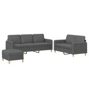 vidaXL Sofa Set with Cushions 2-Seater Sofa Couch 3 Piece Dark Grey Fabric