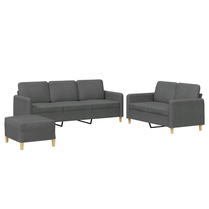 vidaXL Sofa Set with Cushions 2-Seater Sofa Couch 3 Piece Dark Grey Fabric