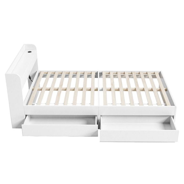Artiss Bed Frame King Single Size Wooden Bed Base With Charging Ports And 2 Drawers White