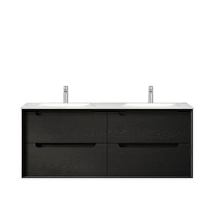 Attica 1200mm Black Oak Baia Wall Hung Vanity with Ceramic Top Double Bowl