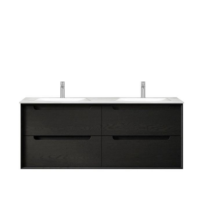Attica 1200mm Black Oak Baia Wall Hung Vanity with Ceramic Top Double Bowl