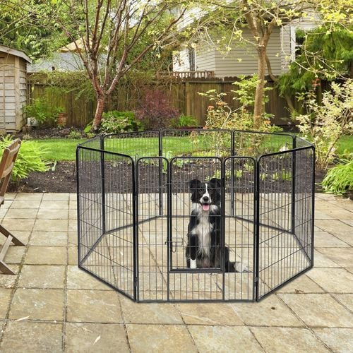 Costway 8 Panel Dog Fence Metal Folding Pet Enclosure 100cm Bunnings Australia