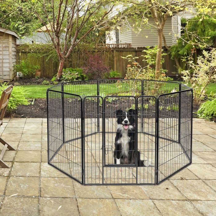 Costway 8 Panel Dog Fence Metal Folding Pet Enclosure 100cm Bunnings Australia