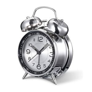 Catzon Twin Bell Alarm Clock With Backlight Non-ticking Loud-silver