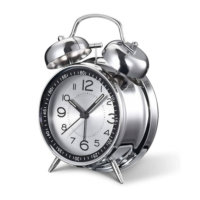 Catzon Twin Bell Alarm Clock With Backlight Non-ticking Loud-silver