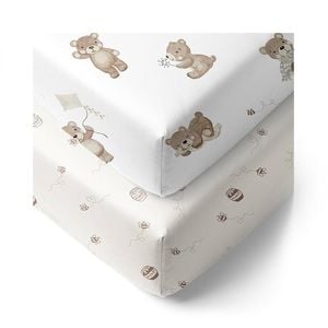 Living Textiles 2 Pack Organic Cot Fitted Sheet - Cuddly Bear