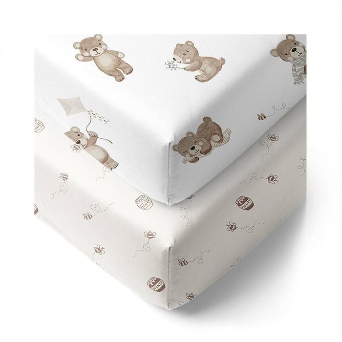 Living Textiles 2 Pack Organic Cot Fitted Sheet - Cuddly Bear