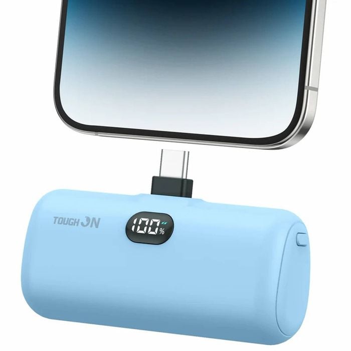 Tough On Mini Portable Charger 5000mAh Power Bank USB C Charging for Samsung Android iPhone 15 & 16 Series Light Blue