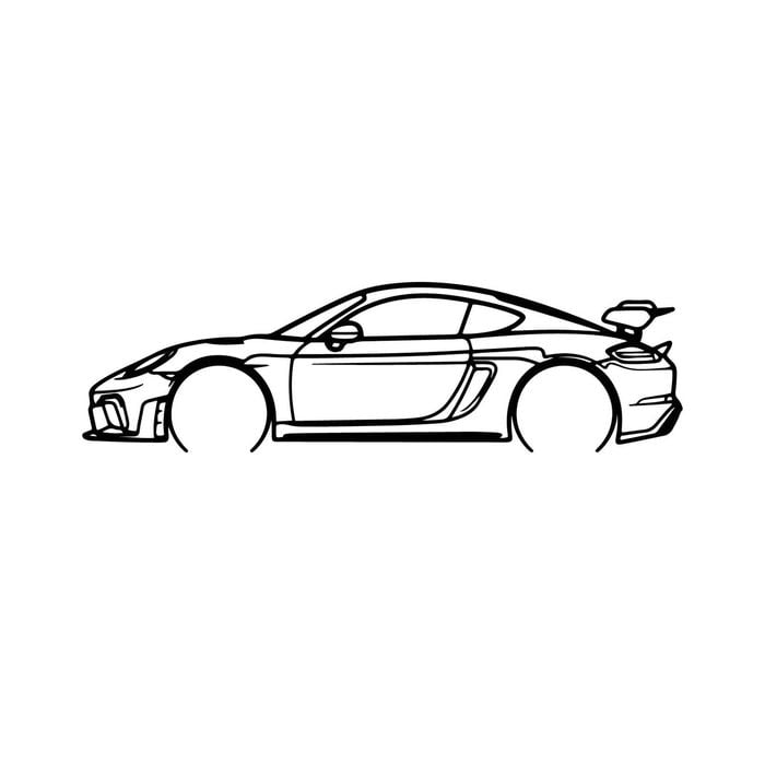 Ignite Laser Porsche 2023 718 GT4 RS Silhouette Metal Wall Art Coated Black 47inch/120cm