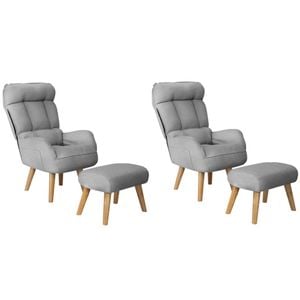 Oikiture 2x 360 Swivel Recliner Armchair Lounge Ottoman Chair With Stool Grey