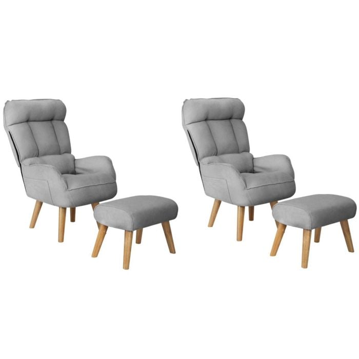 Oikiture 2x 360 Swivel Recliner Armchair Lounge Ottoman Chair With Stool Grey