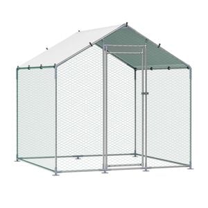 VEVOR 200x200x200cm Metal Chicken Coop with Cover Spire Roof Security Lock for Backyard