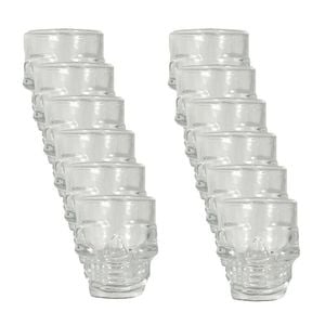12PK Glass & Co Novelty Skeleton Skull Face Shot Shooter Cup 50ml Clear