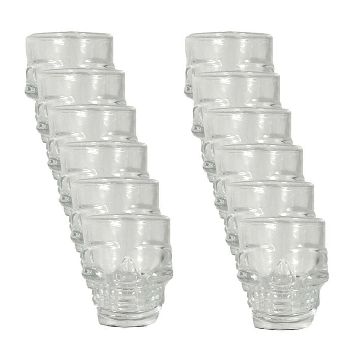 12PK Glass & Co Novelty Skeleton Skull Face Shot Shooter Cup 50ml Clear