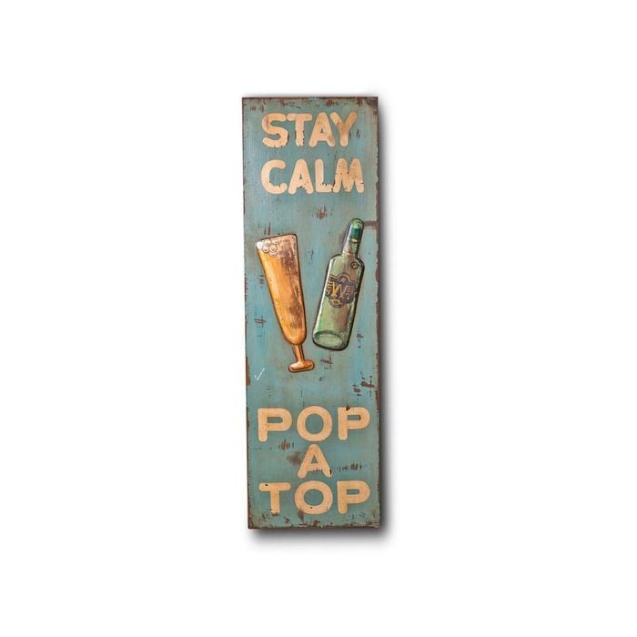 Wooden Print "Stay Calm Pop A Top" In Antique Blue