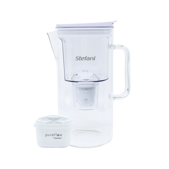 Stefani 2.5L White Pureflow Glass Water Filter Jug