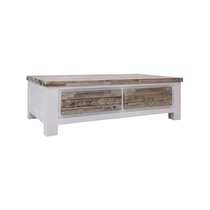 Plumeria Coffee Table 130cm 2 Drawer Solid Acacia Timber Wood - White Brush